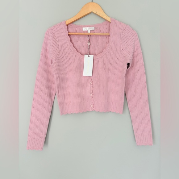 NWT LoveShackFancy Martti Stretch Pointelle Cardigan Fawn Pink | S - Picture 5 of 10
